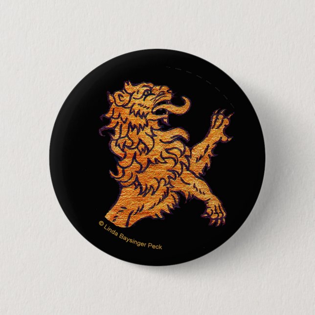 Macaron Rond 5 Cm Lion sur le noir (Devant)
