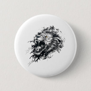 Macaron Rond 5 Cm Lion Wild Animal Nature Illustration Art tatouage