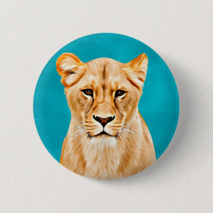 Macaron Rond 5 Cm Lioness Portrait Peinture Wild Life Amateurs Cadea