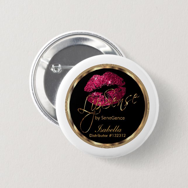 Macaron Rond 5 Cm Lipsense - Parties scintillant Rose Chaud Sur Noir (Devant & derrière)