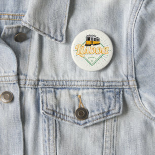 Macaron Rond 5 Cm Lisbonne Portugal avec Retro tramway Vintage vacan
