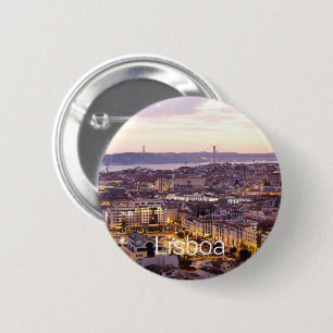 Macaron Rond 5 Cm Lisbonne Portugal Sunset Skyline Cityscape Souveni