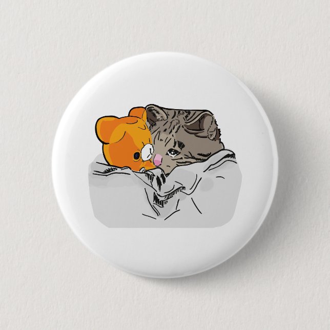 Macaron Rond 5 Cm Lit pleurant de chat triste de chaton avec le (Devant)