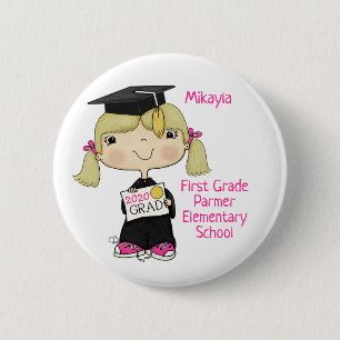 Macaron Rond 5 Cm Little Graduate Girl Blond Hair
