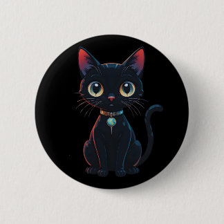 Macaron Rond 5 Cm Little Spooky Black Cat