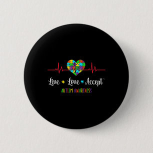 Macaron Rond 5 Cm Live Love Accepter Sensibilisation sur l'autisme H