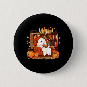 Macaron Rond 5 Cm Livre de lecture fantôme avec chat noir Halloween 