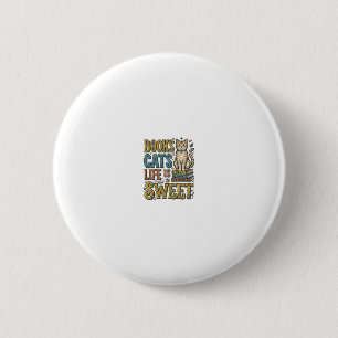 Macaron Rond 5 Cm Livres Chats La Vie Est Douce Design Pour Lecteur 