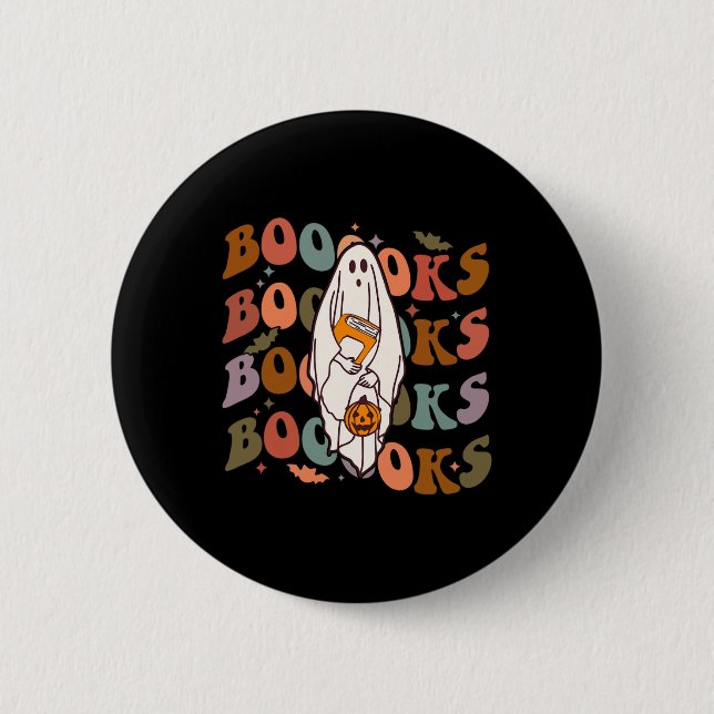 Macaron Rond 5 Cm Livres Halloween Cute Ghost Boo Lecture Livres Adu (Devant)