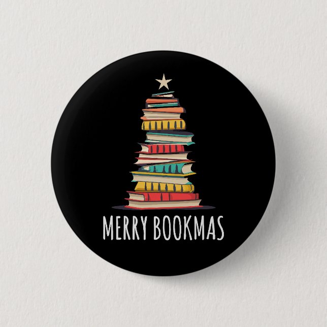 Macaron Rond 5 Cm Livres Noël Arbre Joyeux Livres (Devant)