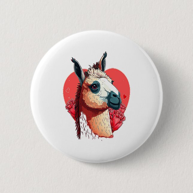 Macaron Rond 5 Cm Llama Cute Alpaca Valentines Day Animal  (Devant)