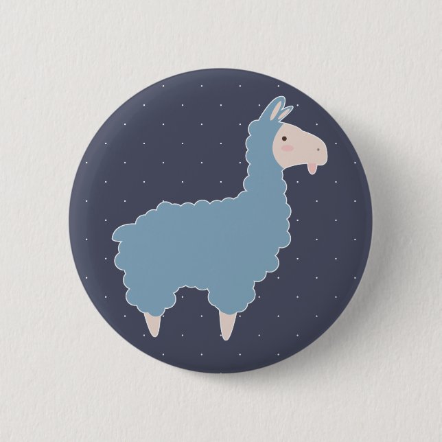 Macaron Rond 5 Cm Llama et points blancs de caricature bleu mignon (Devant)