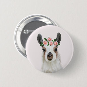 Macaron Rond 5 Cm Llama Fluffée Cute Avec Couronne Fleur Rose Rose