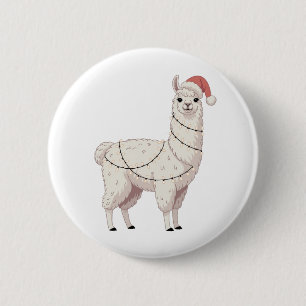 Macaron Rond 5 Cm Llama Lumières de Noël Animaux Robustes Amoureux A
