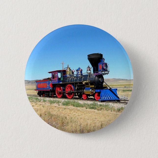 Macaron Rond 5 Cm Locomotive Steam Engine Train Photo (Devant)