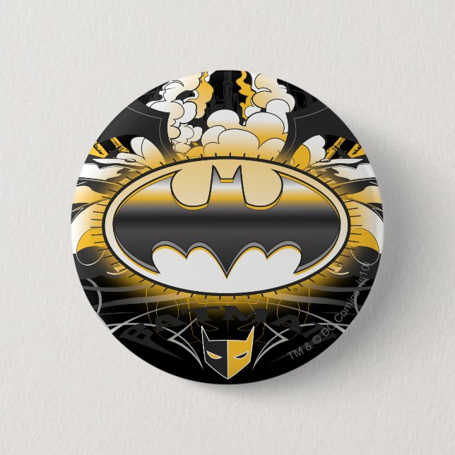 Macaron Rond 5 Cm Logo Batman avec voitures (Devant)