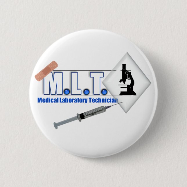 Macaron Rond 5 Cm LOGO de MLT avec le MICROSCOPE - LABORATOIRE (Devant)