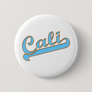 Macaron Rond 5 Cm Logo de surfer de Cali la Californie dans le bleu