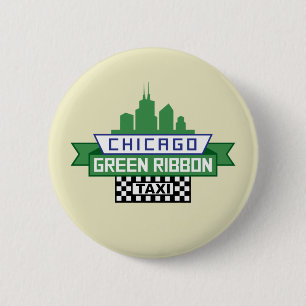 Macaron Rond 5 Cm Logo de taxi au ruban vert de Chicago - Art du ven