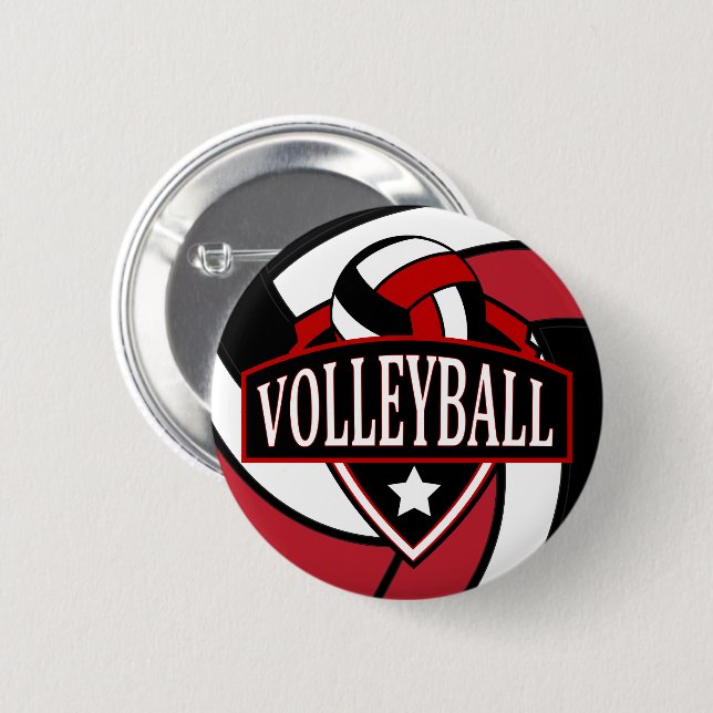 Macaron Rond 5 Cm Logo de volley-ball noir et rouge foncé (Devant & derrière)