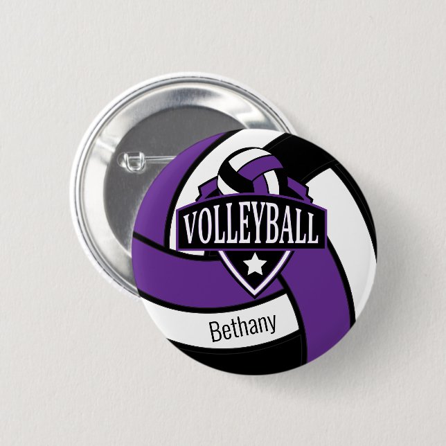 Macaron Rond 5 Cm Logo de volley-ball violet et noir (Devant & derrière)
