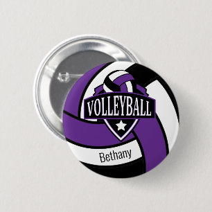 Macaron Rond 5 Cm Logo de volley-ball violet et noir