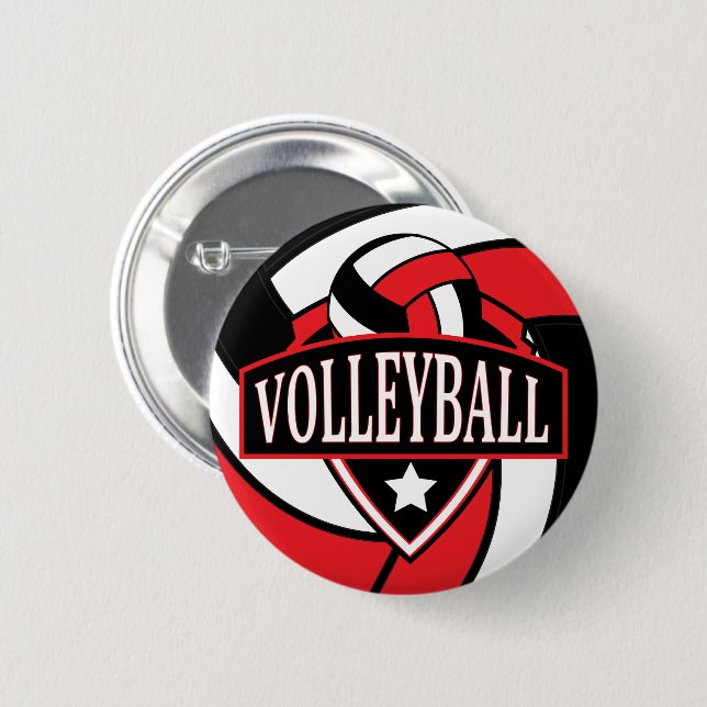 Macaron Rond 5 Cm Logo de volleyball rouge et noir (Devant & derrière)