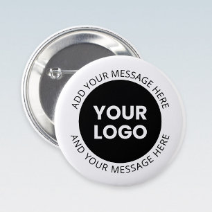 Macaron Rond 5 Cm Logo d'entreprise & Texte modifiable Blanc & Noir
