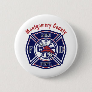 Macaron Rond 5 Cm Logo d'insigne de pompier bleu personnalisé