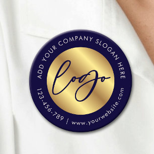Macaron Rond 5 Cm Logo Entreprise Corporate Navy & Or Promotionnel