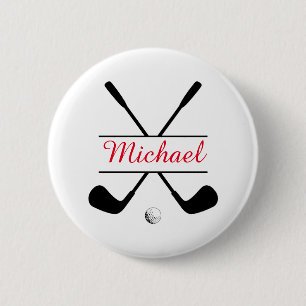 Macaron Rond 5 Cm Logo et nom stylish noir et rouge Joueur de golf