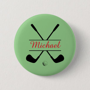 Macaron Rond 5 Cm Logo et nom stylish noir et rouge Joueur de golf