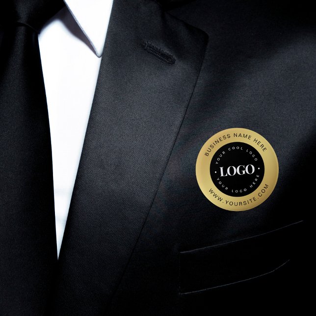 Macaron Rond 5 Cm Logo Gold & Black Custom Texte Entreprise Entrepri (Créateur téléchargé)