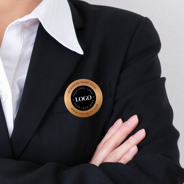 Macaron Rond 5 Cm Logo Gold & Black Custom Texte Entreprise Entrepri (Créateur téléchargé)