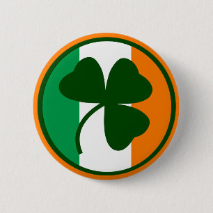 Macaron Rond 5 Cm Logo irlandais, shamrock sur des couleurs de