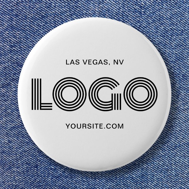 Macaron Rond 5 Cm Logo rectangulaire moderne blanc et noir (White and Black Modern Rectangular Logo Button)