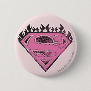 Macaron Rond 5 Cm Logo rose de Supergirl avec des flammes