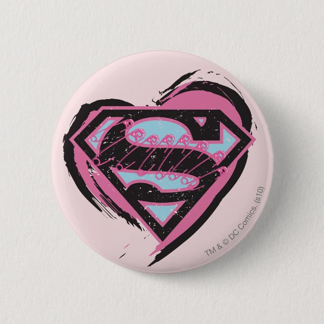 Macaron Rond 5 Cm Logo rose Supergirl dans le coeur (Devant)