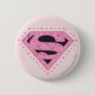 Macaron Rond 5 Cm Logo super-fille en uniforme noir et rose