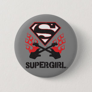 Macaron Rond 5 Cm Logo Supergirl Black Flaming Guitares