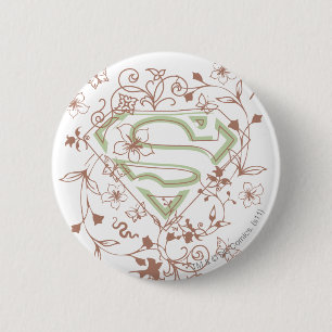 Macaron Rond 5 Cm Logo Supergirl Green Floral