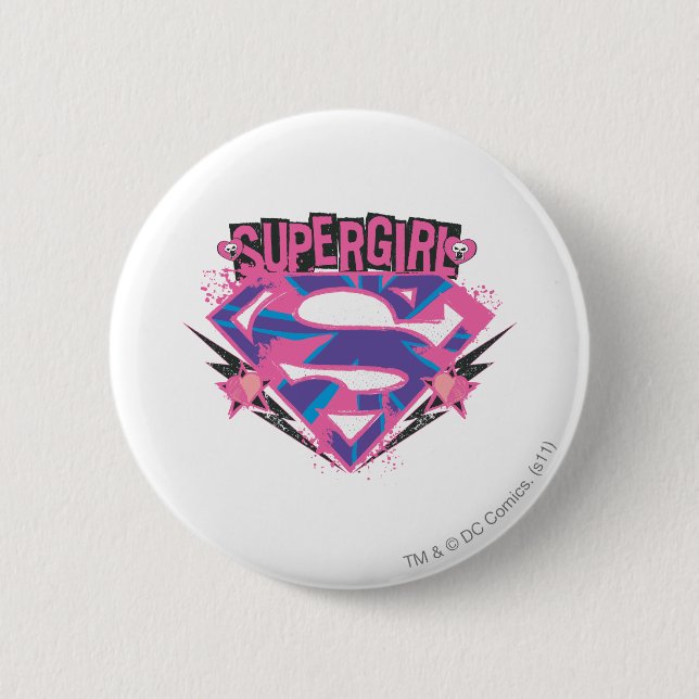 Macaron Rond 5 Cm Logo Supergirl rose et violet Grunge (Devant)