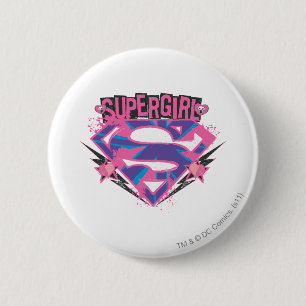 Macaron Rond 5 Cm Logo Supergirl rose et violet Grunge