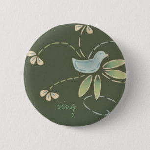 Macaron Rond 5 Cm l'oiseau heureux de jour, chantent