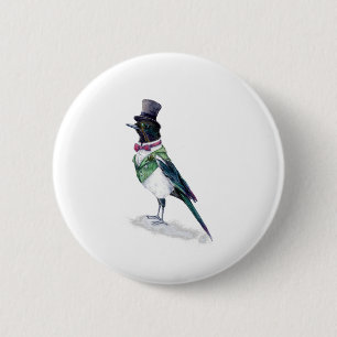 Macaron Rond 5 Cm L'oiseau victorien Magpie