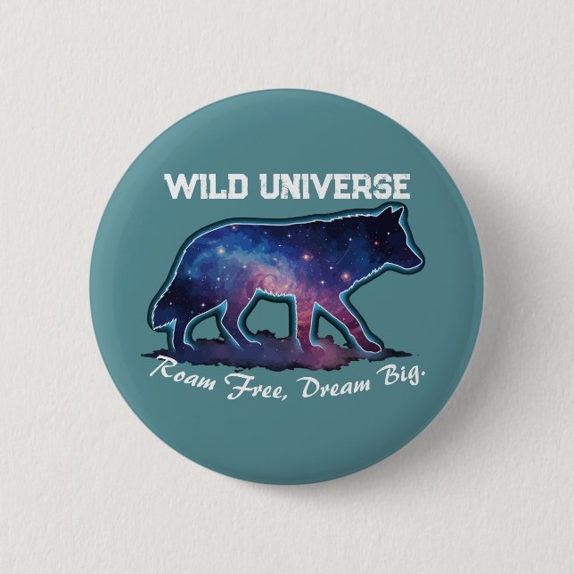 Macaron Rond 5 Cm Lone Galaxy Wolf Silhouette (wild universe) (Devant)