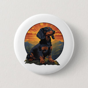 Macaron Rond 5 Cm Long Haired Dachshund amoureux de animal retro vin