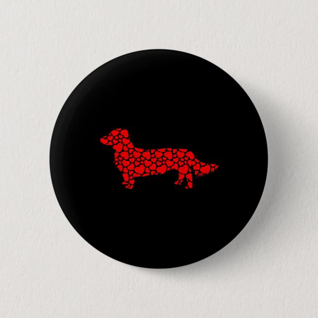 Macaron Rond 5 Cm Long Haired Dachshund Chien mignon Silhouette Coeu (Devant)