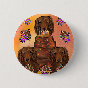 Macaron Rond 5 Cm Longs Dachshunds rouges