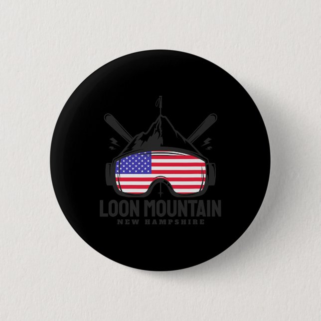 Macaron Rond 5 Cm Loon Mountain New Hampshire Usa Ski Retro Skiing  (Devant)
